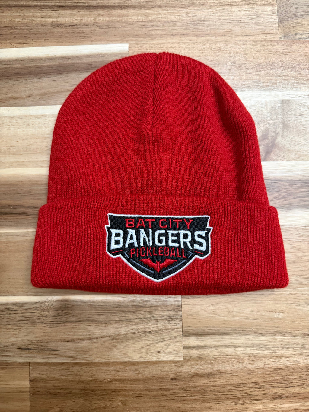 Bat City Bangers Red Knit Fold Over Beanie