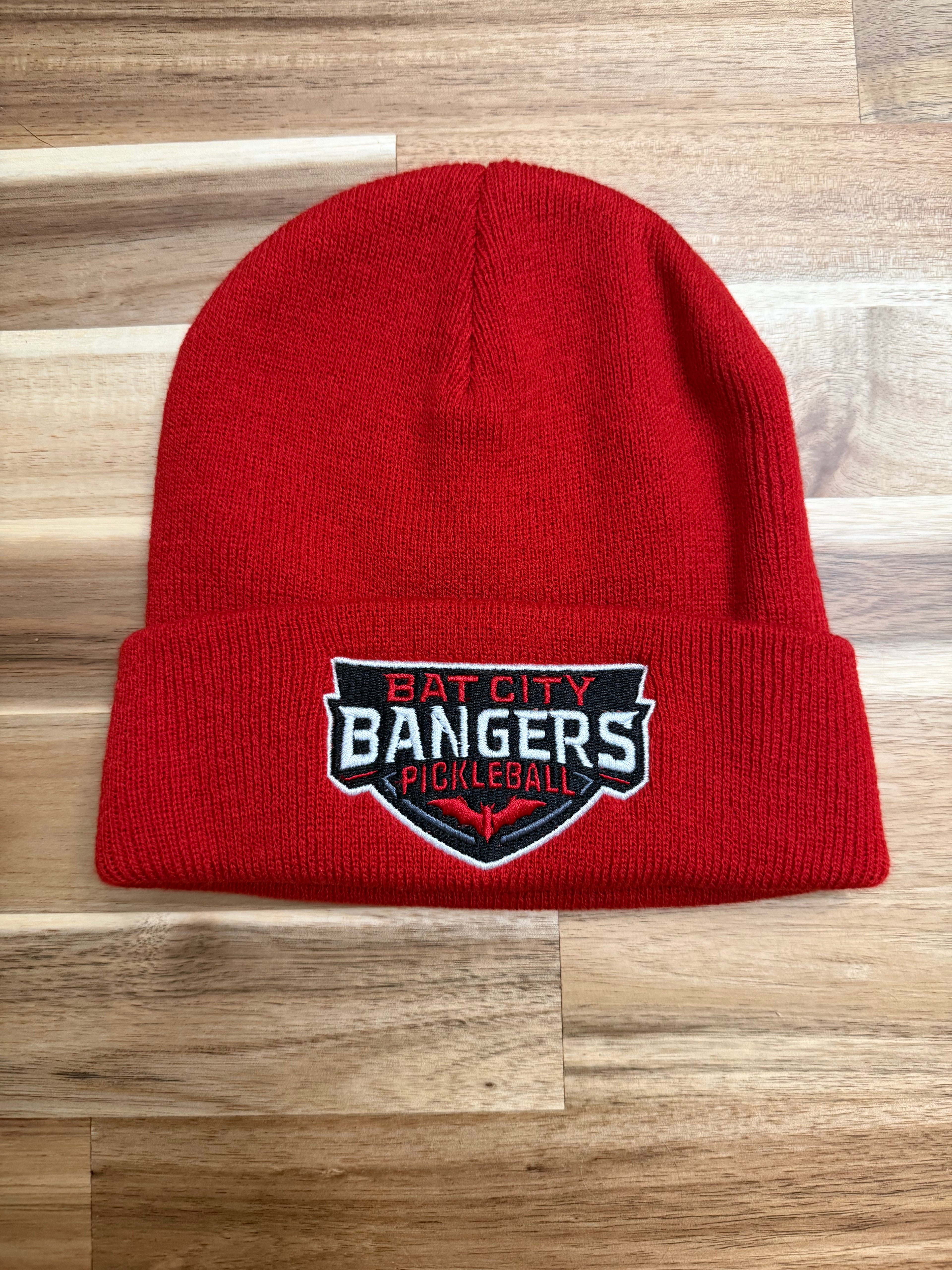 Bat City Bangers Red Knit Fold Over Beanie