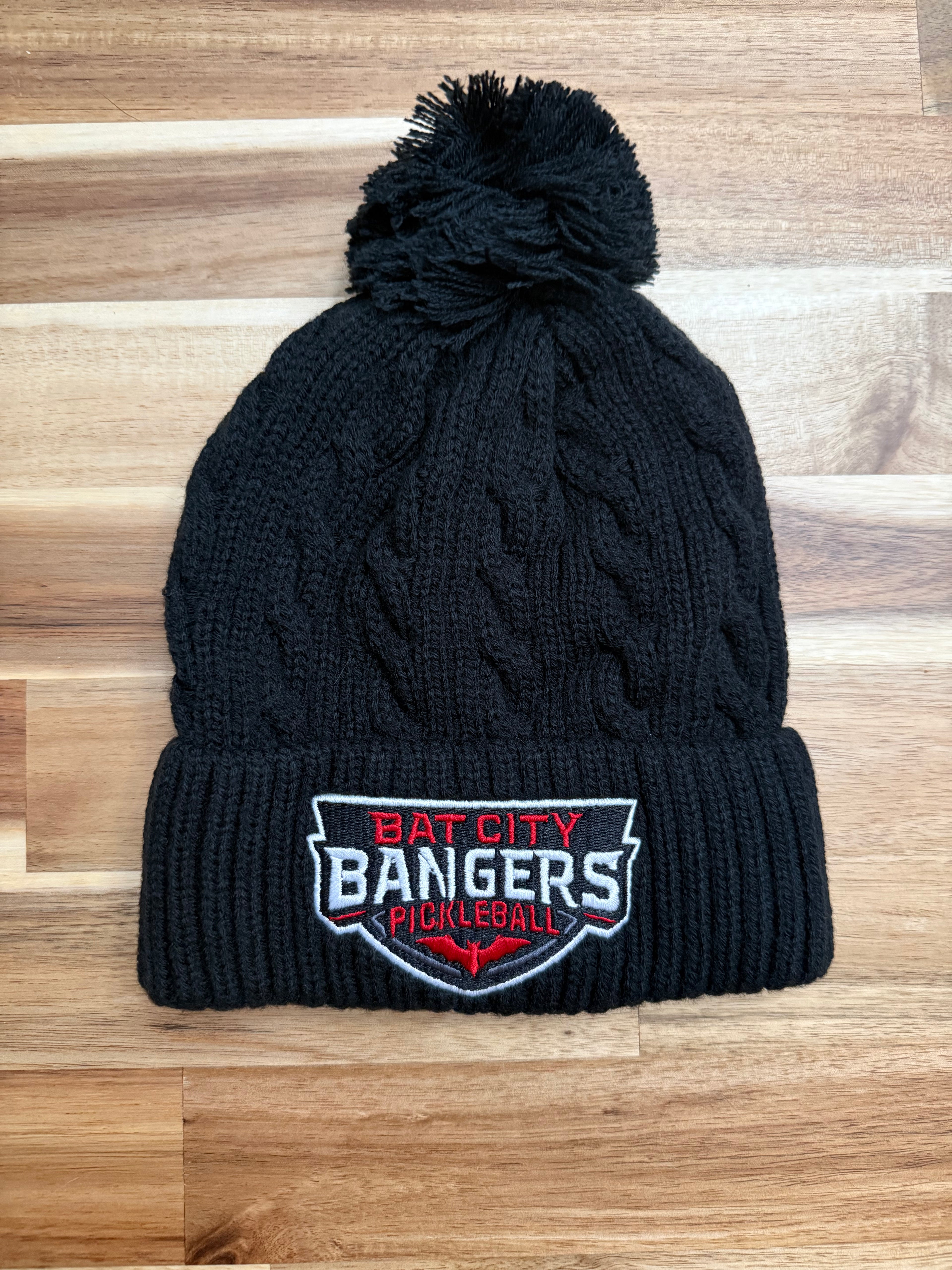 Bat City Bangers Cable Knit Pom-Pom Beanie